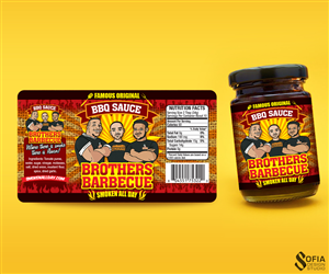 Brothers BBQ World Famous BBQ Sauce Label We're Smoken All Day  | Label Design by SofiaDesignStudio