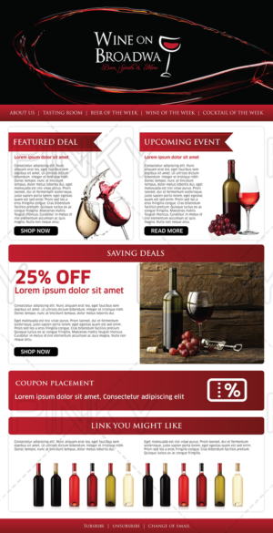 Wine On Broadway Email Template for Specials and Events | Newsletter Design by Pinky 