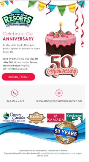 Celebrate Smoky Mountain Resorts 50th Anniversary | Email Marketing Design by Jeet Roy