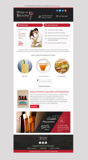 Wine On Broadway Email Template for Specials and Events | Newsletter Design by Dabashes Adhikery