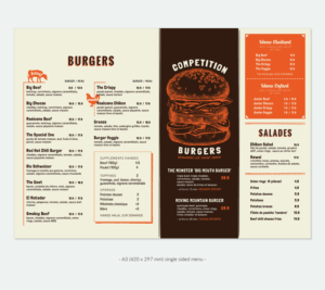 Menu for burgers the restaurant will be called 'THE FACTORY' | Menu Design by niamelia