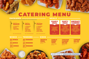 Fast-casual chicken restaurant Wings Over needs a catering menu design | Menu Design by mrmrnjr